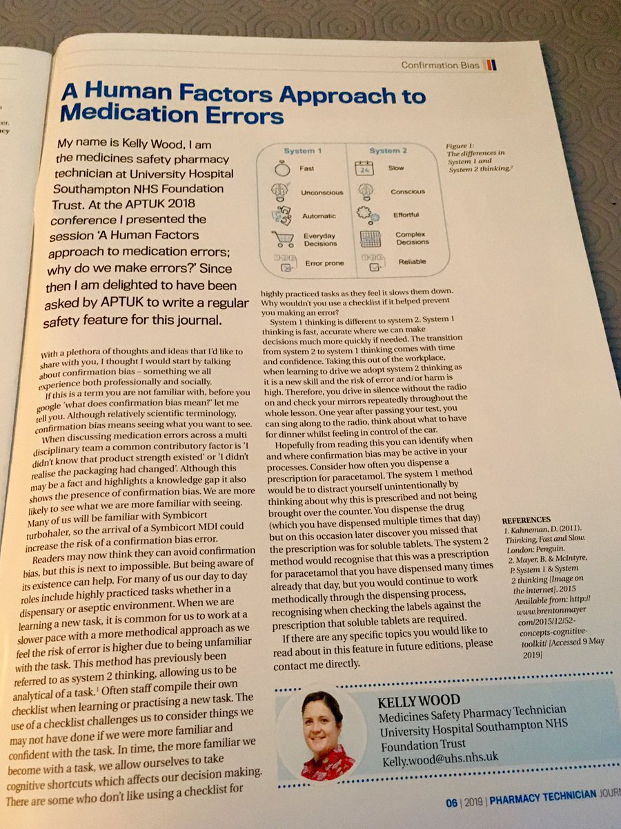 KellyWood25's tweet photo. Proud to read my article in the latest #PTJ #PharmacyTechnicians can you relate to this? #humanfactors #medicinessafety #sharedlearning #feedback #backpage #planningnexttopic @APTUK1 https://t.co/vAvP8dsIcV