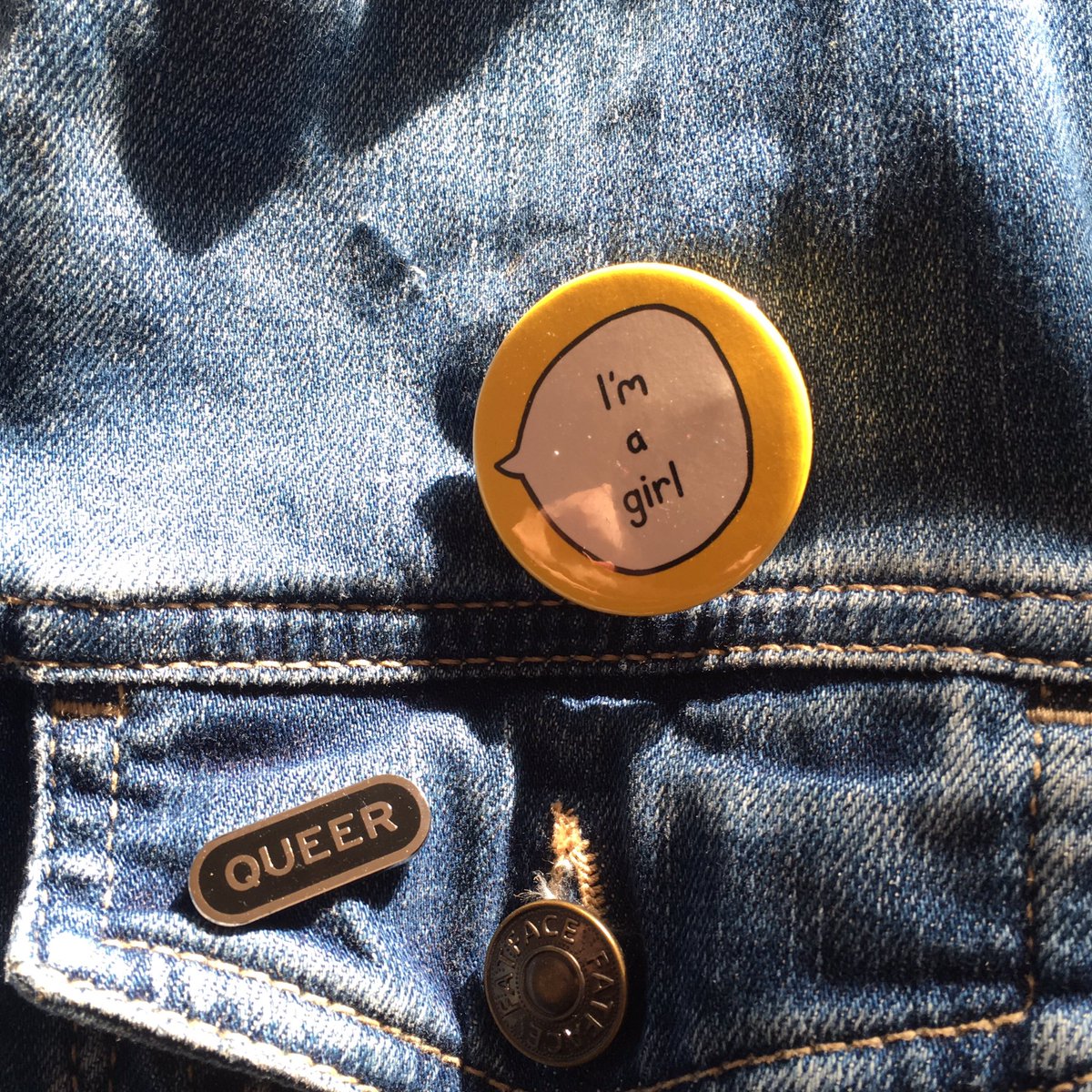 As you can see, my wife is a butch babe. She’s been butch-presenting for many years, but says it’s only very recently that these challenges have started. It’s making her anxious and it’s getting worse. No fucking joke, she wears this badge now.