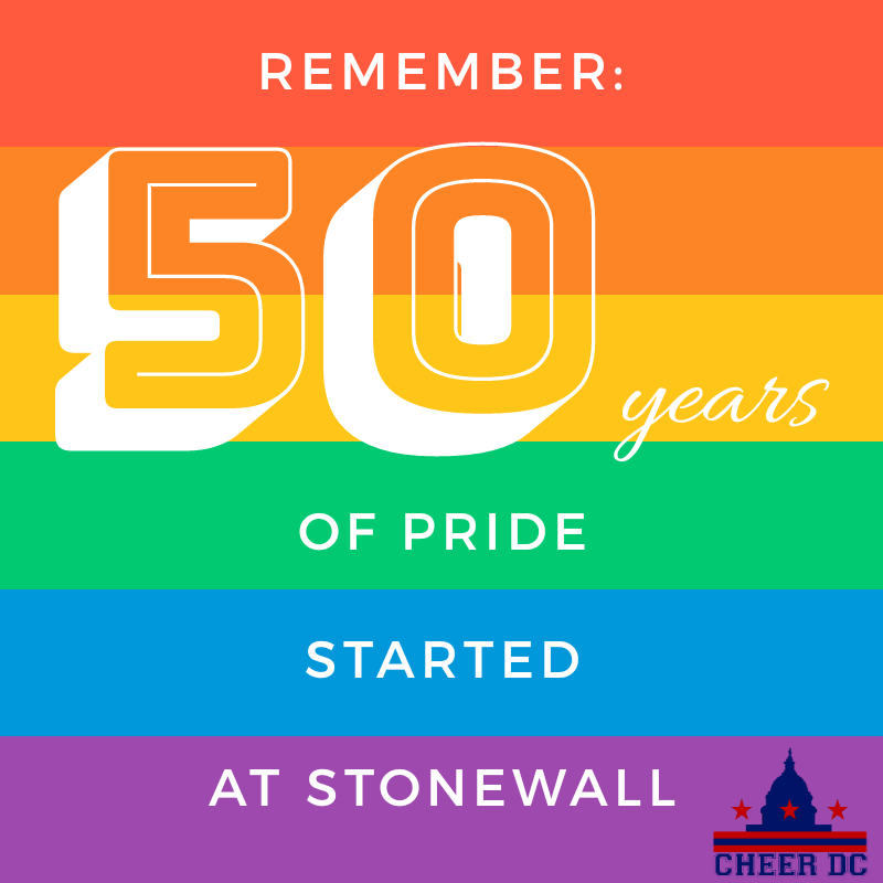 CheerDC_'s tweet photo. From riots to celebrations, from the fear of showing ourselves to unapologetically shouting our truths - let's remember where we came from and where we need to go, and let's do so with love, kindness, support, CHEER, and PRIDE! #Stonewall50 #shhhOUT #CheerDC #WorldPride2019 https://t.co/MwQ4GFR6Lf