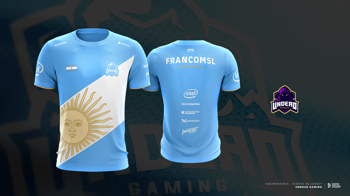 SizmoDesign's tweet photo. 🎮 | 🇦🇷 Luego de un tiempo, volvimos a trabajar en conjunto! Undead Gaming y Franco Medina vestirán los colores de nuestro país en WCG 2019 XI'AN Finals desde China. Orgulloso y feliz que estas vueltas se den, a por mas! ✌️✌️

 #eSports #DiseñoGrafico #TuCamiseta #GoUndead https://t.co/utrHU0sdTt