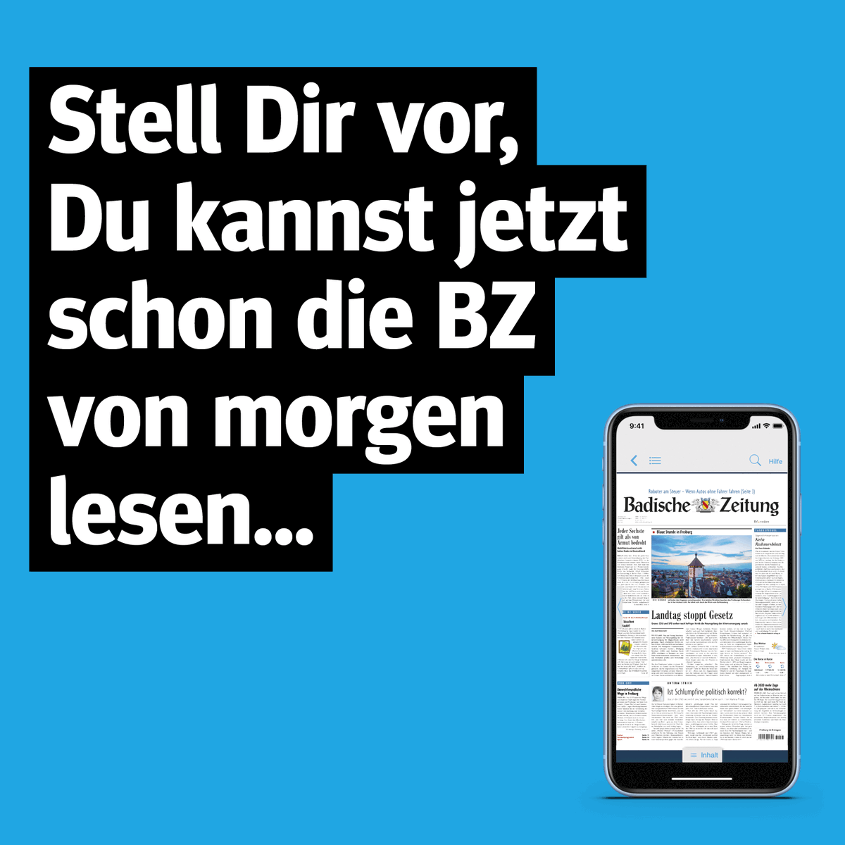 Stell Dir vor, Du kannst jetzt schon die BZ von morgen lesen… Teste jetzt die komplette digitale Produktwelt der BZ 30 Tage kostenlos und unverbindlich. Dein Zugang wird sofort freigeschaltet! badische-zeitung.de/spar-angebot?c…