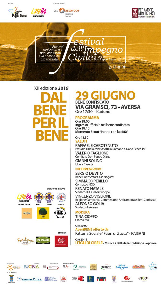 FestImpegnoCiv's tweet photo. #29giugno #Aversa - #30giugno #TerminiImerese nel segno di di #donPeppeDiana e dei #beniconfiscati! 
Questo è il Festival! Le prime due tappe della XII edizione #peramoredelbene #nontaceremo https://t.co/KR83AtWAMW