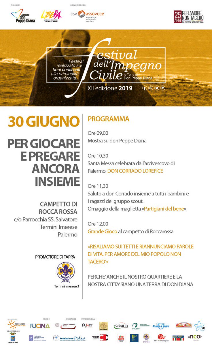 #29giugno #Aversa - #30giugno #TerminiImerese nel segno di di #donPeppeDiana e dei #beniconfiscati! 
Questo è il Festival! Le prime due tappe della XII edizione #peramoredelbene #nontaceremo