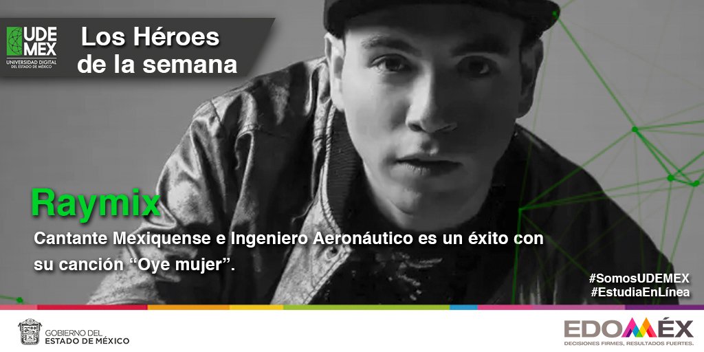 UDEMEX's tweet photo. Conoce a nuestro #Héroedelasemana "Raymix" mexiquense destacado en el área de la Ingeniería Aeronáutica y la música, mientras trabajaba para la NASA haciendo satélites compuso su exitosa canción “Oye mujer”.

Conoce más de él en: https://t.co/yQb60b3jN9 
#ViveYPiensaUDEMEX https://t.co/A7k3x7Ecs8