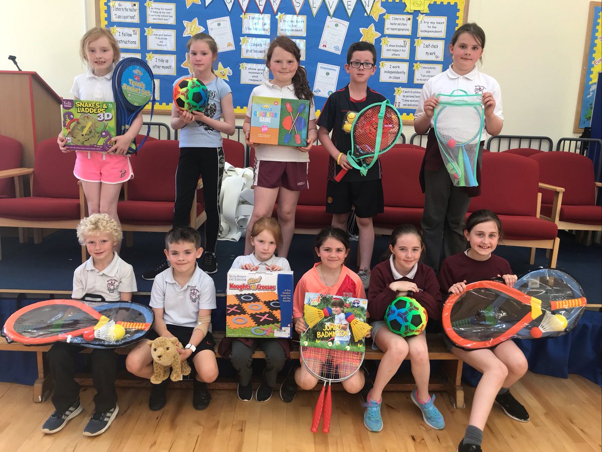 StrawPS's tweet image. These children will have great fun in the summer holidays with the prizes they won in the raffle. A huge thank you to Mrs Kelly, Mrs Lockhart and the P6 class for organising the raffle! Thank you children for buying the tickets! #p6led #moneytask #welldone