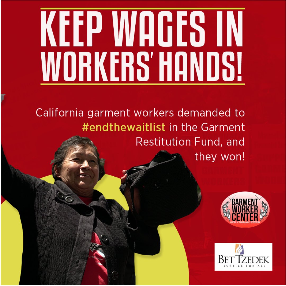GarmentWorkerLA's tweet photo. Workers demanded that the governor listen and he did! Thank you Governor @GavinNewsom for signing the CA budget, which includes funding for the garment restitution fund to #endthewaitlist! https://t.co/frL1Zo5MZp