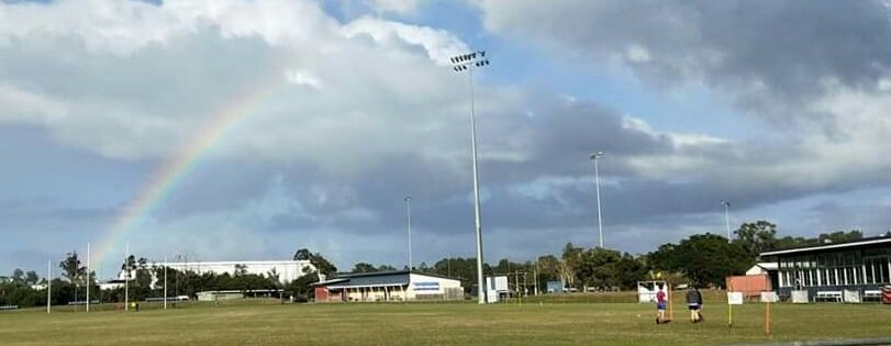 The 'goal' at the end of the rainbow - right between the sticks.

<a href="/zillmere_eagles/">Zillmere Eagles</a> club #AFL - looking good