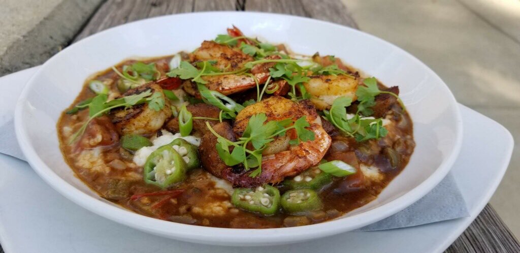 11thandbay's tweet photo. Gumbo Shrimp n Grits: Gulf Coast shrimp, andouille sausage, fresh okra, heirloom tomato. #simplygoodfood #gulfcoastshrimp #summerokra #tomatoseason #🍅🍅🍅 #uptowncolumbus #11thandbay #southernhospitality #callforreservations☎️ #pullupachairandstayawhile https://t.co/sIDtYzgQya