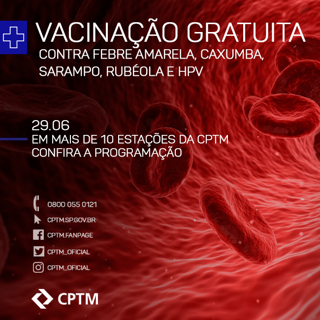 CPTM_oficial's tweet photo. Amanhã vai ter vacinação gratuita em diversas estações da CPTM. Confira a programação no link: https://t.co/E24SzaMtlg

Não se esqueça de levar um documento com foto, ou, se houver, a caderneta de vacinação 😁💊🚆 https://t.co/k5iUhp5YcV