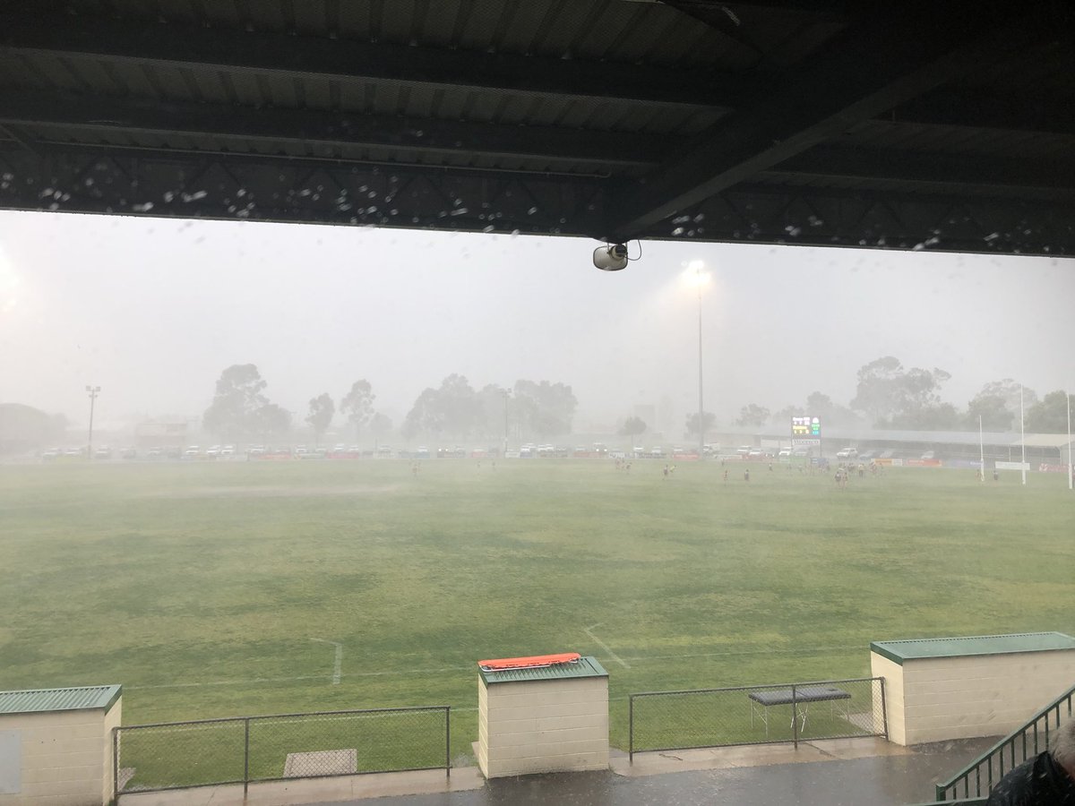 flem_84's tweet photo. Wet day for footy in Swan Hill today! Tune in to 1332 3SH to hear all the action between Swan Hill and Koondrook-Barham, if we don't get washed away that is! @Moose2312 https://t.co/PFEhwMWxh8