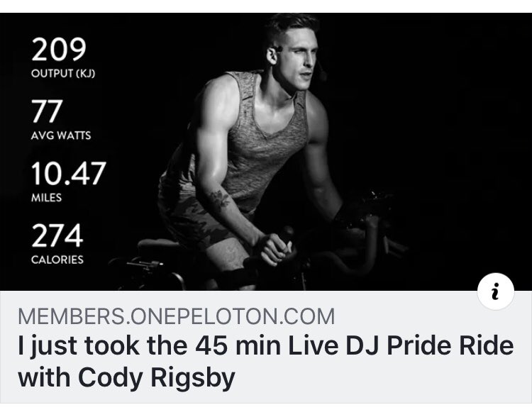 LuftyMrs's tweet photo. My first 45 minute ride. So proud of myself #Ididme You kept me going! @codyrigsby @onepeloton https://t.co/Ep29OOCZAC