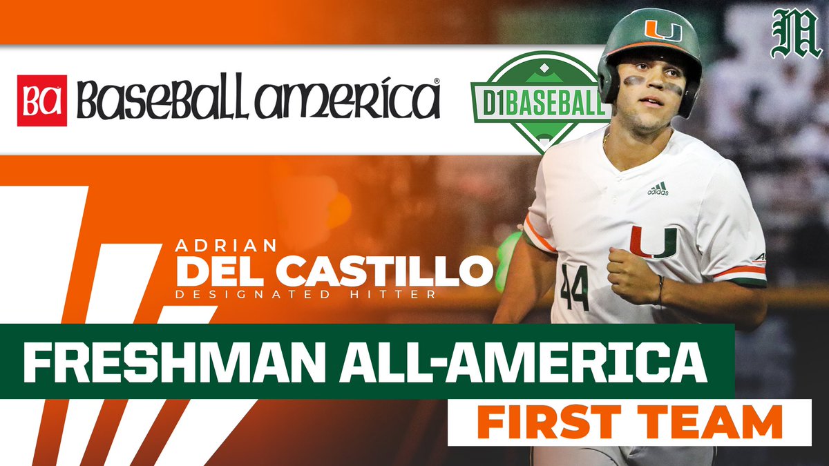 Miami Hurricanes Baseball (@canesbaseball) on Twitter photo Congratulations to an amazing freshman, <a href="/AdrianDelCast/">Adrian Del Castillo</a>, on two more awards recognizing his outstanding debut season! Congratulations to an amazing freshman, <a href="/AdrianDelCast/">Adrian Del Castillo</a>, on two more awards recognizing his outstanding debut season!