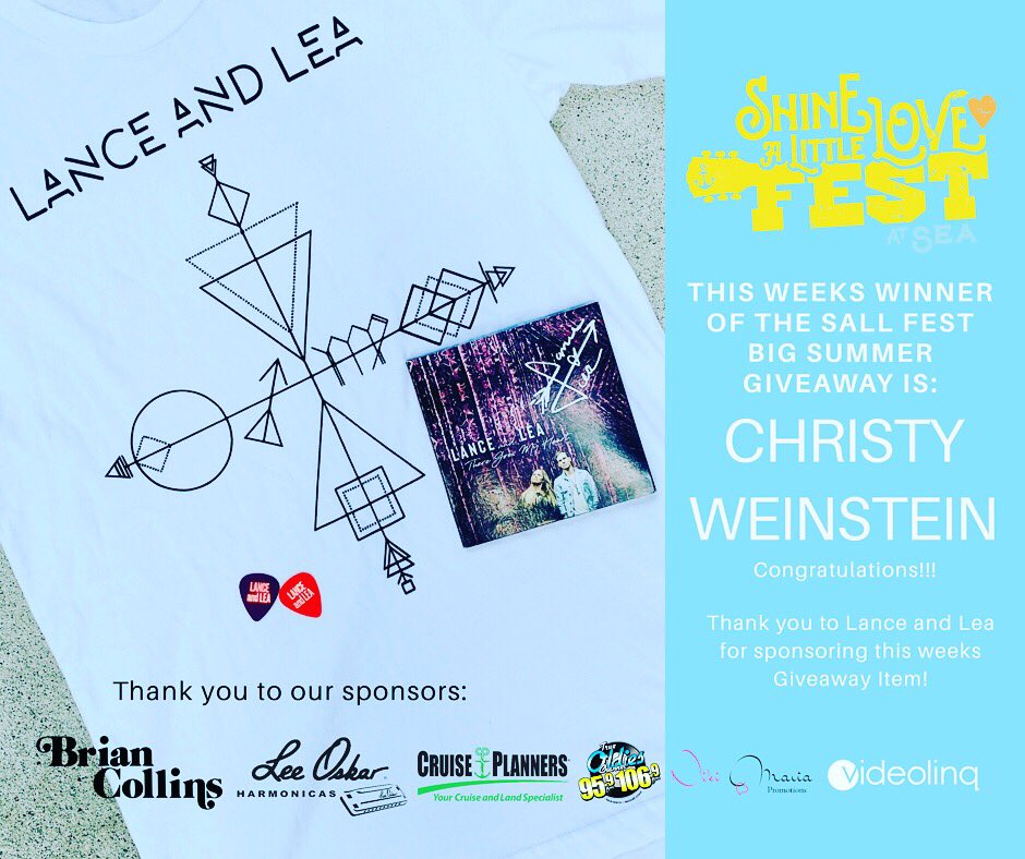 SALLFEST's tweet photo. The winner of this weeks #SALLFestBIGSummerGiveaway by @lanceandlea is Christy Weinstein. Congrats! TY to sponsors of the SALL Giveaway @nikimaria87 @Videolinq @officialbcb @TrueOldiesFLA @leeoskar &amp; Deb and Val the Travel Gals! Enter at https://t.co/f8owz8B03y #sallfest2019 https://t.co/innCvVzp5O