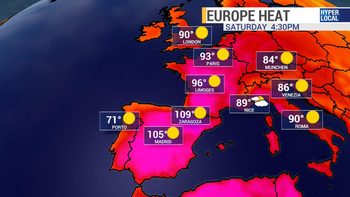 pcavlin's tweet photo. After recording the highest temperature ever in France's HISTORY of 113 degrees today.... another hot day is on the way for Saturday 🔥🔥🔥🔥

#EuroHeatWave #HOT #France #Spain https://t.co/S3INx3gmqQ