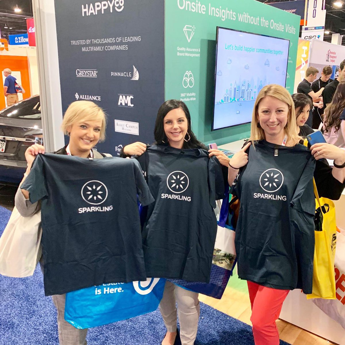 HappyCo's tweet photo. We were so happy to reveal fresh rating designs at @NAAhq #Apartmentalize in Denver! Thanks to Sterling Group, @18CapitalGroup, @HighmarkRes, @PinnacleReal, @WeidnerAptHomes and many other attendees for stopping by to choose your rating! 👚👕 #WhatsYourRating #HappyCo https://t.co/8fqdtXCUVd