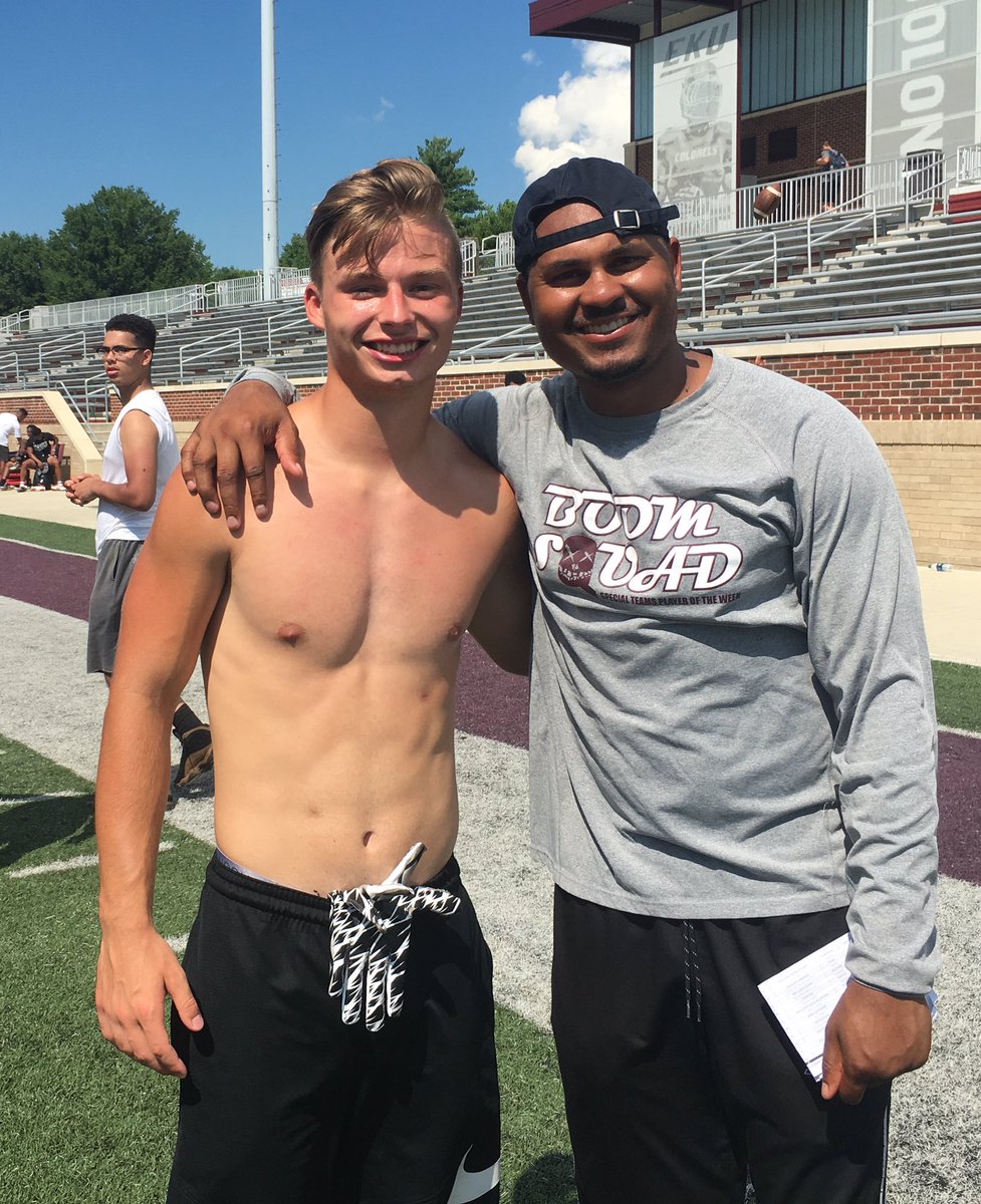 17dalsup's tweet photo. Great to be back at @EKUFootball today! Great camp, I appreciate the coaching @WideOutWhisperr‼️I look forward to getting back on campus in the fall! #FireTheCannon #2020Work https://t.co/FcsjN5GXLW