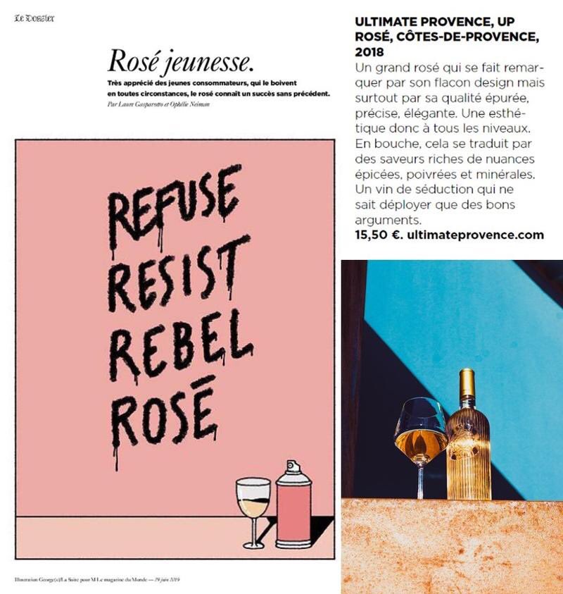 Superbe Une du @lemonde_M sur le phénomène #Rosé et sélection top avec #ultimateprovence #LaGardeFreinet #RoséAllDay #Organicwine