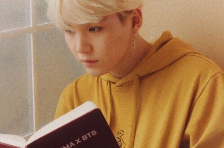 Blonde yoongi in mustard yellow