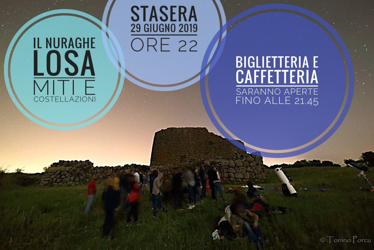NuragheLosa's tweet photo. Il #NuragheLosa, Miti e Costellazioni

A cura degli astrofili #Raffaela_Ennas e #Tonino_Porcu

Tutto è pronto per accogliervi stasera e scoprire il cielo su di noi!

Indossate abiti e scarpe comodi e armatevi di curiosità! 🤩 https://t.co/79rILrHTLS