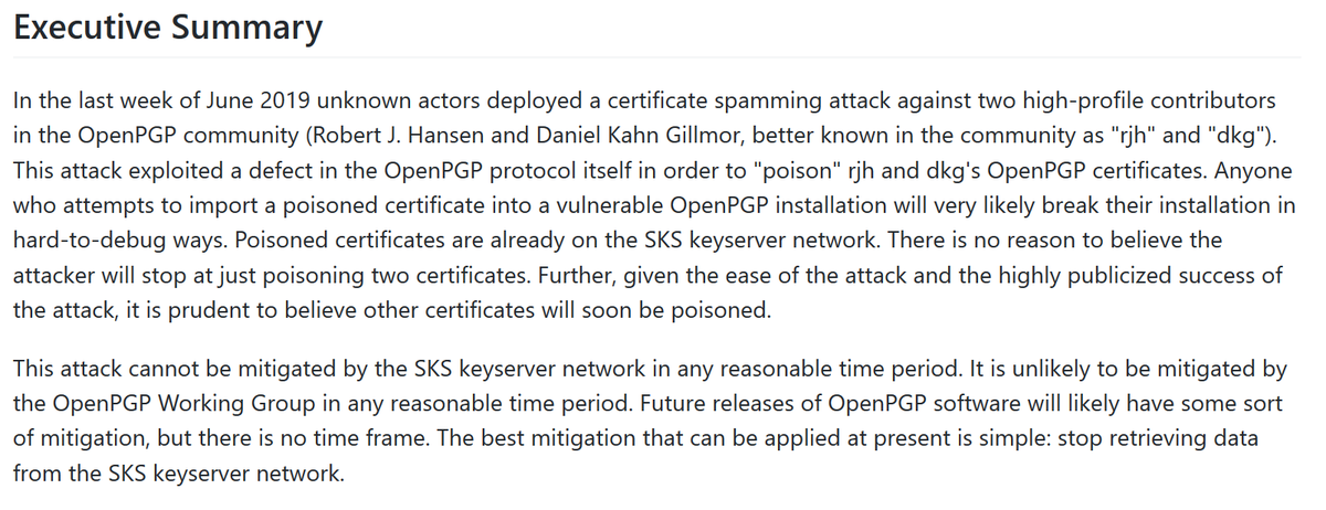 robertjhansen's tweet photo. I have more to say on the certificate spamming that's been directed against Daniel Kahn Gillmoor and myself.  The executive summary is attached here as a screenshot: click the link to see the whole thing.

https://t.co/P7OSVmLixZ https://t.co/dRCJOwZKoK