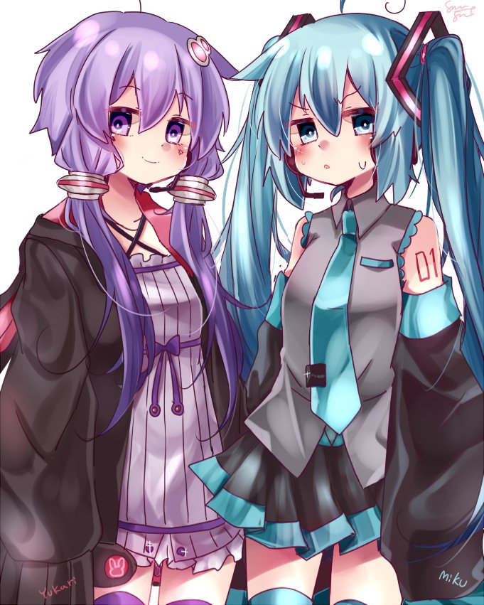 初音ミク「ボカロ界とボイロ界にそびえ立つ双壁 #結月ゆかり #VOCALOID #初音ミク」|縞城依月＠超ﾎﾞﾏｽ1日目E01.02⇒ｺﾄﾌｪｽのイラスト