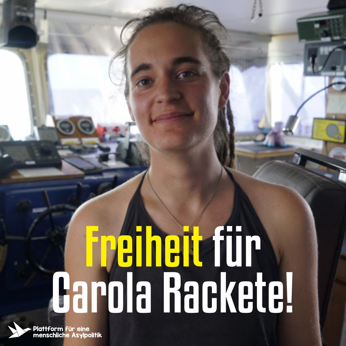 MAsylpolitik's tweet photo. Wir fordern die sofortige Freilassung von #CarolaRackete! Seenotrettung ist kein Verbrechen! #Seenotrettung #SeaWatch3 @seawatchcrew https://t.co/2kVf2wpTtU