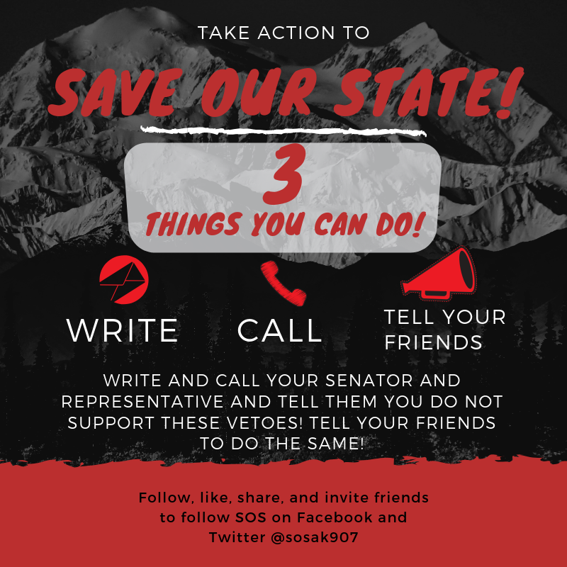 sosAK907's tweet photo. Everyone wants to know when the rally is! We are continuing to work with our partners to devise the best strategy in response to these immoral vetoes. In the meantime - call or write your legislators! Tell them to override and not #sellout AK. And stay tuned! #akleg #akgov #sosAK https://t.co/orx1fGpSqv