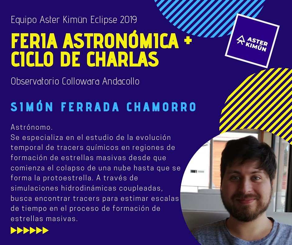 AsterKimun's tweet photo. Presentamos al astrónomo Simón Ferrada que se especializa en estudio de evolución temporal de tracers químicos en regiones de formación de estrellas masivas y participará en las actividades organizadas en @Collowara Andacollo para el evento astronómico del año #EclipseSolar2019. https://t.co/KNhmgnegMZ