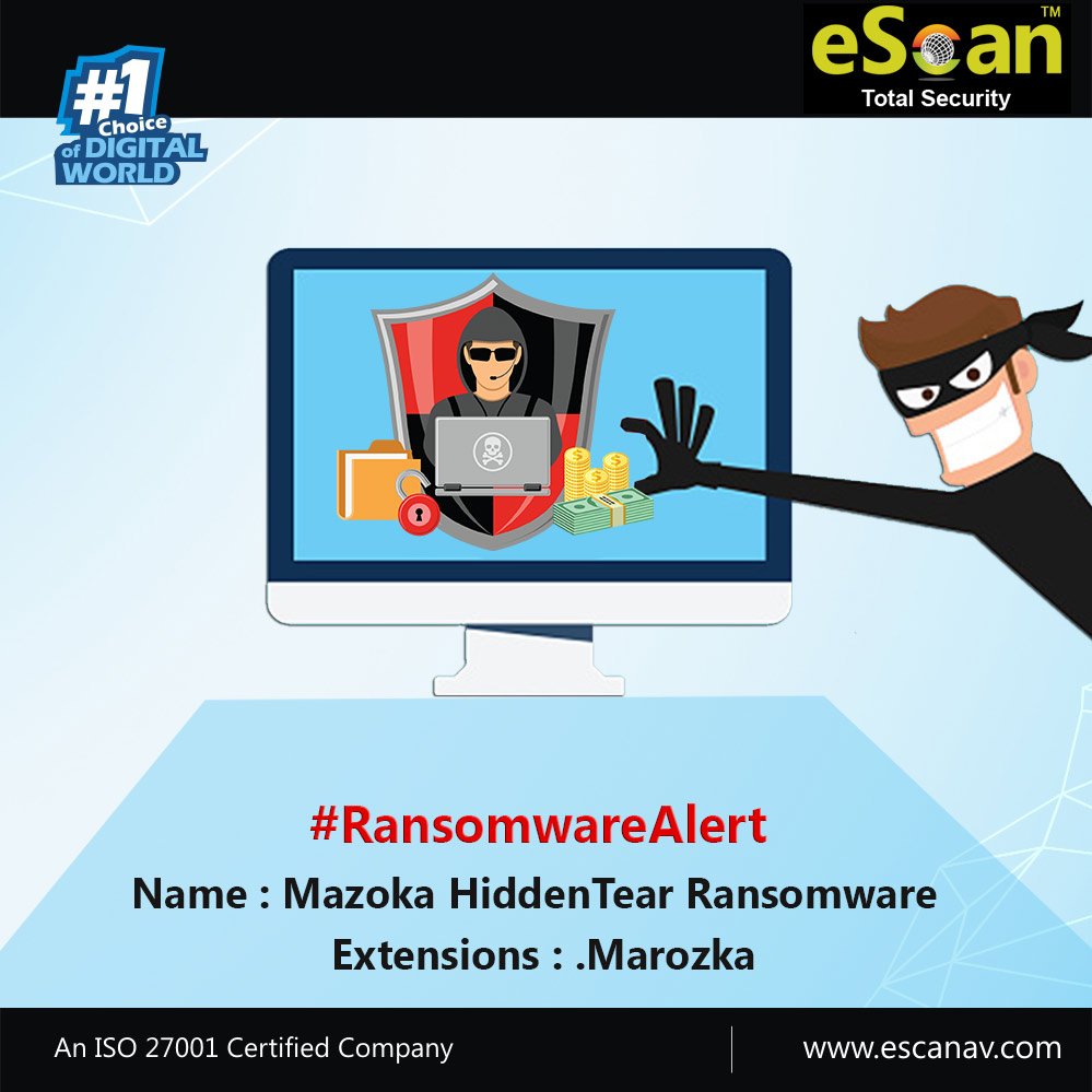 escan_tweet's tweet image. Ransomware Alert 🚨

Get secured by eScan PBAE Technology now: bit.ly/2ddAWln 

#escan #escanantivirus #cyberattack #cybersecurity #PBAE #StaySafe #ransomware #alert #secured #technology #software #blockchain  #crypto  #cloud