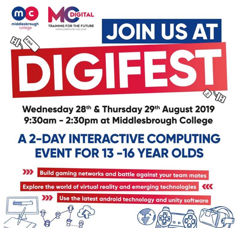 OutwoodAcklam's tweet image. Wow! Great event on 28/29 August at @mbrocollege Learn to build gaming networks and explore the world of virtual reality, in superb computing facilities at Middlesbrough College! Open to 13-16 year olds and lunch will be provided. Confirm your place by email vpacadmin@mbro.ac.uk