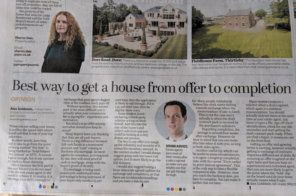 Getting from #underoffer to #exchange is the hardest part of a #property transaction. Read my inside take on it all in today's @yorkshirepost. Thank you as always to @propertywords @OpinionYP @IanDayPix @lizziecmurphy