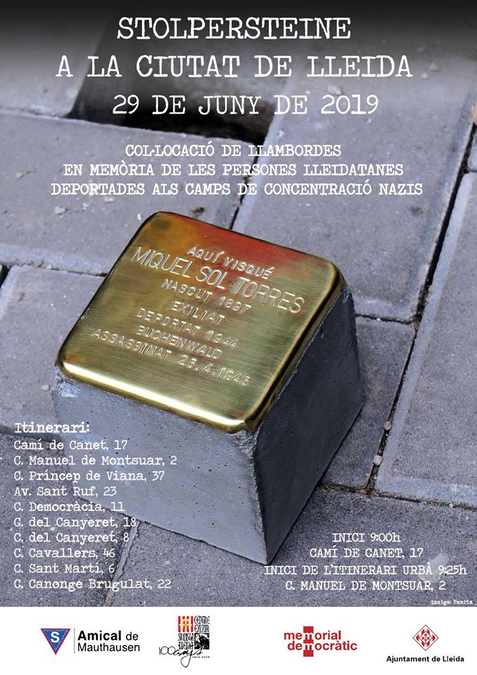 NuriaNiubo's tweet photo. Avui a #Lleida es col·loquen deu llambordes #Stolpersteine dedicades a les víctimes de la persecució nazi. Una d’elles està dedicada al meu avi, Pau Pinós Abad, que va ser assessinat a #Mauthausen. Obro fil. https://t.co/P4b6atcgve