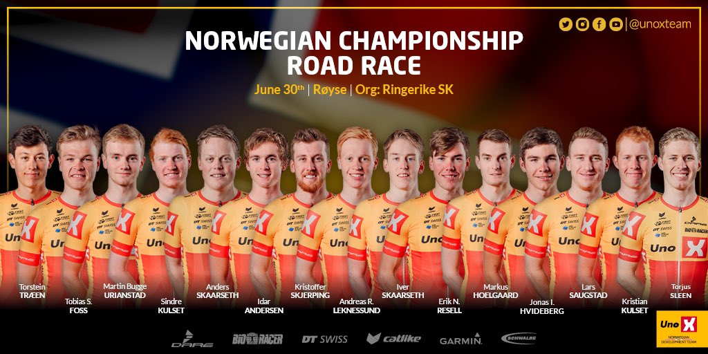 Last race of this year’s 🇳🇴Nationals🇳🇴

204 km Elite Road Race in beautiful Røyse area, safely led by Mr. Cycling himself - @skarpskodd

Let’s finish strong💪🏻