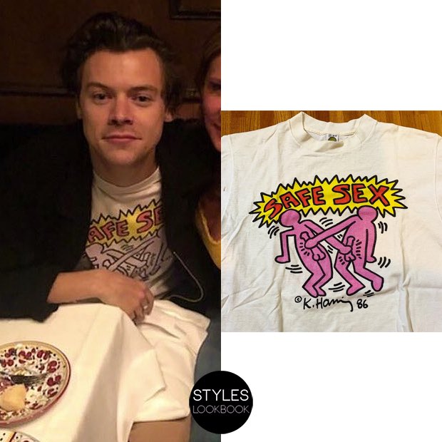 Harry Styles Lookbook on X: Out in NYC, Harry was pictured wearing a  vintage #KeithHaring “Safe Sex” T-shirt. Keith Haring was an American  artist whose work often addressed political and societal themes 