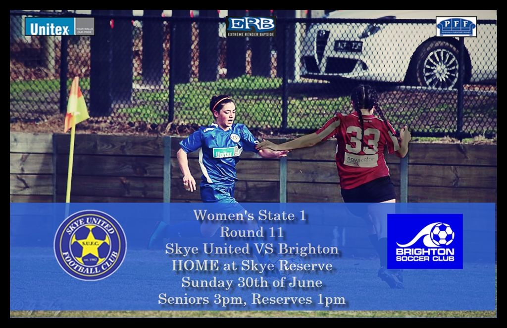 SENIOR WOMEN|

This week both our men’s and women’s team play hosts to Brighton!

The women will be looking to continue on with the mens success with a win.

Seniors 3pm
Ressies 1pm
State 5 11am

Goodluck ladies !
#skye19 🔵⚪️⚽️

📷 G.Sliz photography