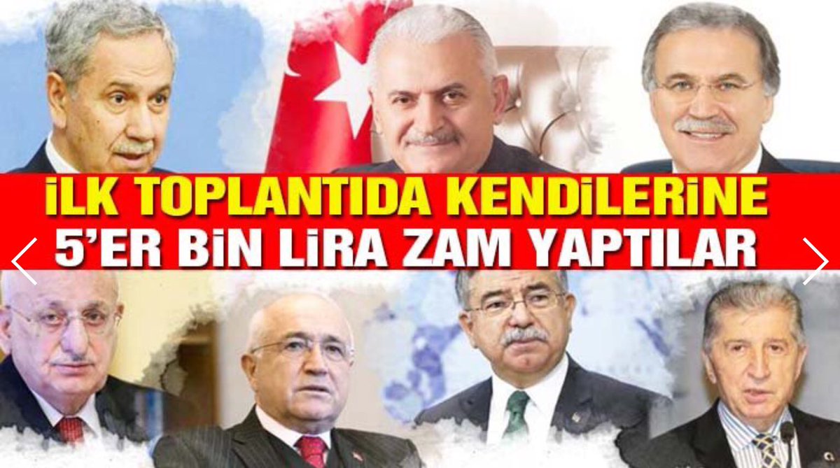 Cumhurbaşkanlığı Yüksek İstişare Kurulu ilk toplantısını yaptı❗️
Ve ilk iş olarak kendilerine 5’er bin lira ZAM yaptılar❗️
13 bin lira olan maaşları,18 bin lira oldu❗️

Bülent Arınç,Rabbim verdikce veriyor,emeklilik maaşımın yanında +18 bin lira çok güzel oldu demiş olabilir😂