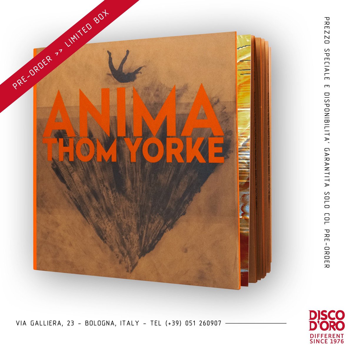 PRE-ORDER>> LIMITED BOX “Anima” di THOM YORKE:
Doppio Vinile Arancione 180gr + libro di 40 pagine
>> a € 69,00 Prezzo Speciale e disponibilità GARANTITA SOLO col pre-order
>> in negozio dal 2/8/2019
#anima
#thomyorke
#radiohead
#ferrarasottolestelle