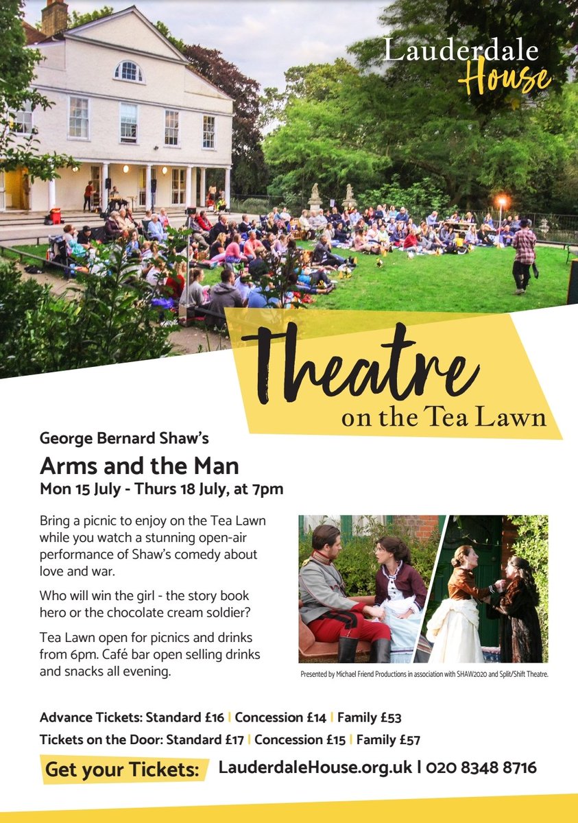 <a href="/LauderdaleHouse/">LauderdaleHouse</a> &amp; <a href="/SHAW_2020/">SHAW2020 Theatre Company</a> are having SUNSHINE SALE!
Tickets for the hilarious open-air Arms and The Man by #BernardShaw £10 - offer on until 1st July!
<a href="/LondonTheatre1/">@LondonTheatre1 🦄</a> <a href="/MFPTheatre/">Michael Friend</a>
<a href="/SPLT_SHFT/">SPLIT/SHIFT Theatre</a> @LDNtheatrepod @HighgateLitSci
Book now while sale lasts: bit.ly/2JCOysB