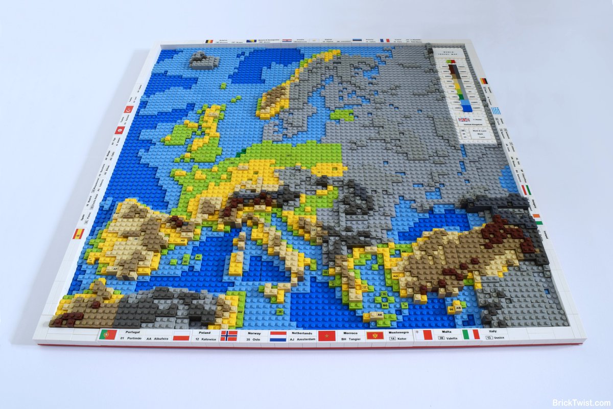 majohnson1988's tweet photo. Lego Travel Map Europe 🇪🇺 - completed my latest Lego project! Coloured bricks identify the places my wife and I have visited. Visit website for more: https://t.co/C3ckLi1viU #europe #lego #travel #map #eu #moc #legomap https://t.co/9NVGcZmuIq