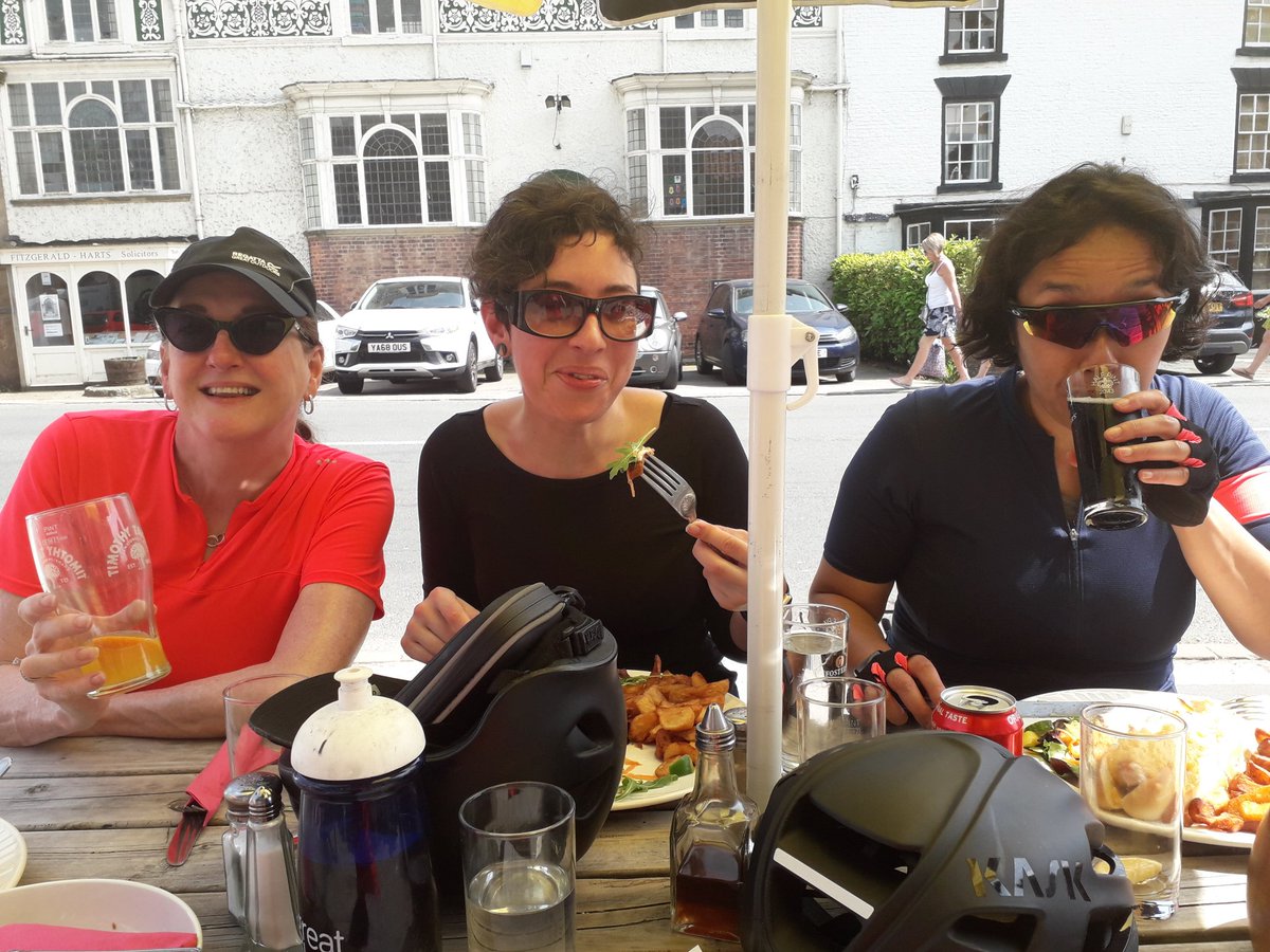 Cycling_Sarah's tweet photo. The @MyGreatPlace's #wayoftheroses bike ride is going well.  Time for lunch. Food is delish. Team are happy. #wheresrick @rickh_gphg https://t.co/AeaxoZMyyS