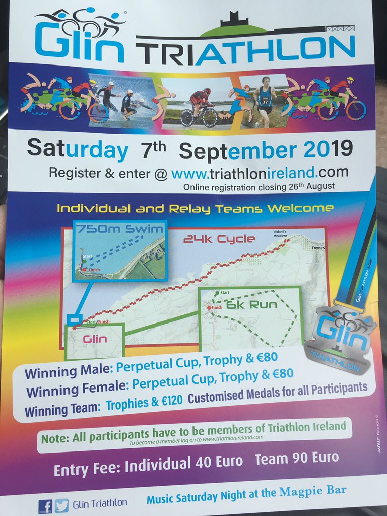 Great Sprint Triathlon to get training for. Make a weekend of it on the Wild Atlantic Way! <a href="/CorkTri/">Cork Triathlon Club</a> <a href="/EnnisTriClub/">Ennis Triathlon Club</a> <a href="/LimerickTriClub/">LimerickTriClub</a> <a href="/TRiKC/">🆃🆁🅸🅺🅲 🆂🆆🅸🅼 🅱🅸🅺🅴 🆁🆄🅽</a> <a href="/TeamRunIreland/">RunIreland.com</a> <a href="/GlinTri/">Glin Triathlon</a>