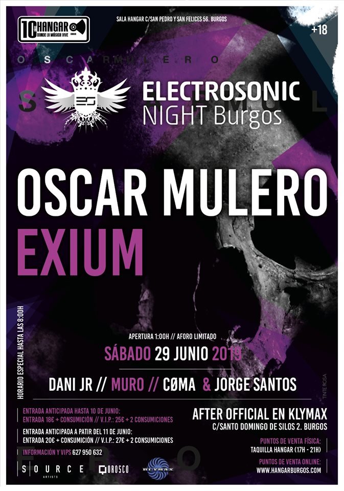 lasendaBurgos's tweet photo. Y para un fin de semana redondo de #Sampedros2019… ¡no te pierdas la fiesta Electrosonic Night en el @HangarBurgos! Con las actuaciones de Óscar Mulero, Exium, Dani Jr, Muro, COMA &amp; Jorge Santos. ¡Hazte con tu entrada antes de que se agoten! https://t.co/3UnERlSJ5F