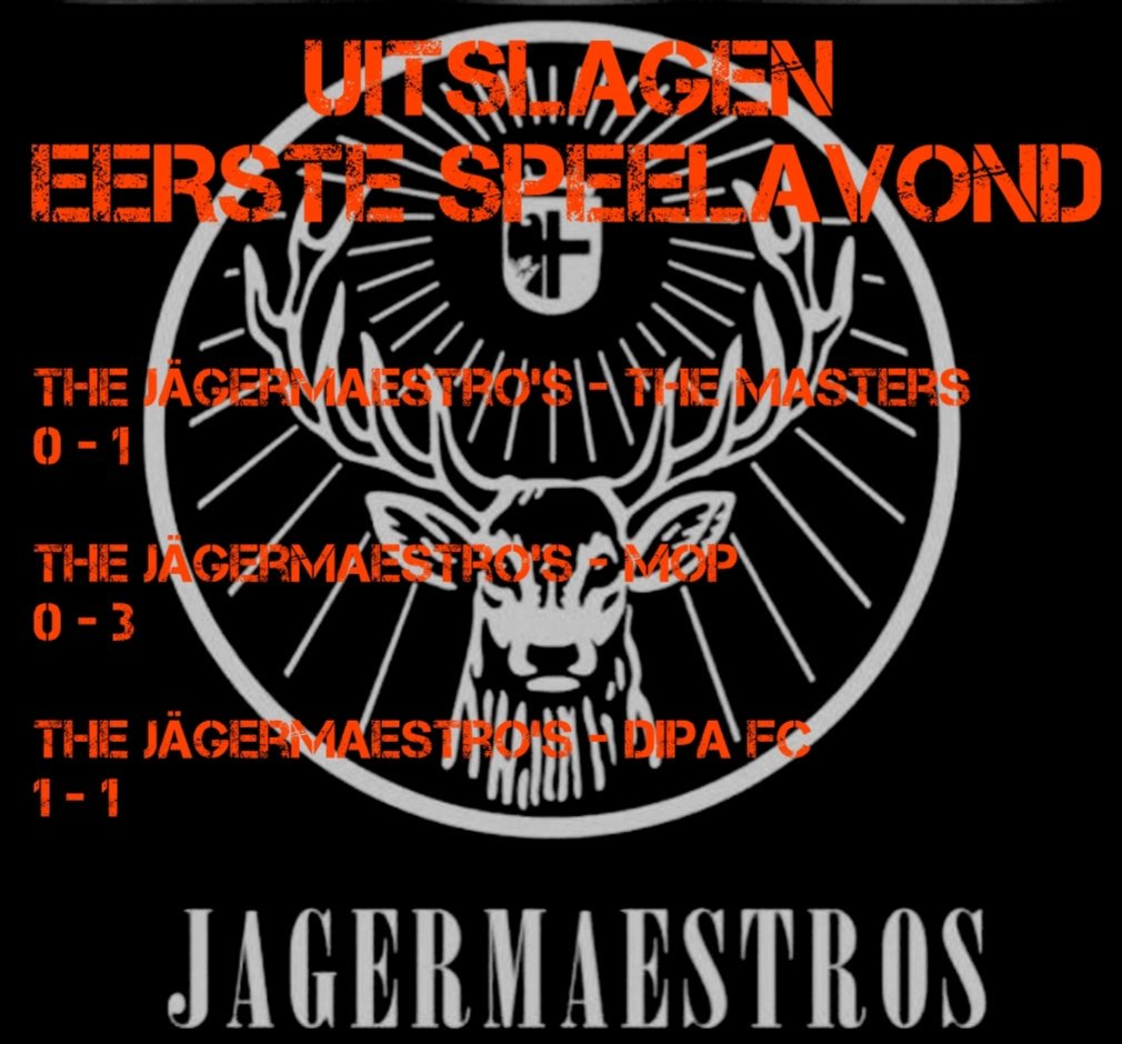 TheJagermaestro's tweet photo. ⚽️ | Eerste speelavond is voorbij!

Er werd hard gewerkt en zo nu en dan mooi voetbal gespeeld tegen toch wel moeilijke tegenstanders!

Uiteindelijk één punt gestolen in de laatste minuut door mooi combinatie en keurig afgerond door Kevin Koelewijn! 💪🏻🦌 https://t.co/GZ7l4OBPqU