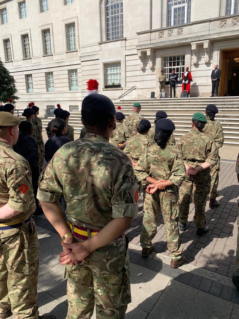 mayorofhackney's tweet photo. Honoured to join @hackneyspeaker, Lt Col Roderick Morriss, the Deputy Lieutenant of Hackney, numerous cllrs, former Speakers &amp; Freeman at Hackney Town Hall for #ArmedForcesDay2019 to honour our serving armed forces, veterans &amp; civilian &amp; military cadets. https://t.co/UFAKEpTT7e