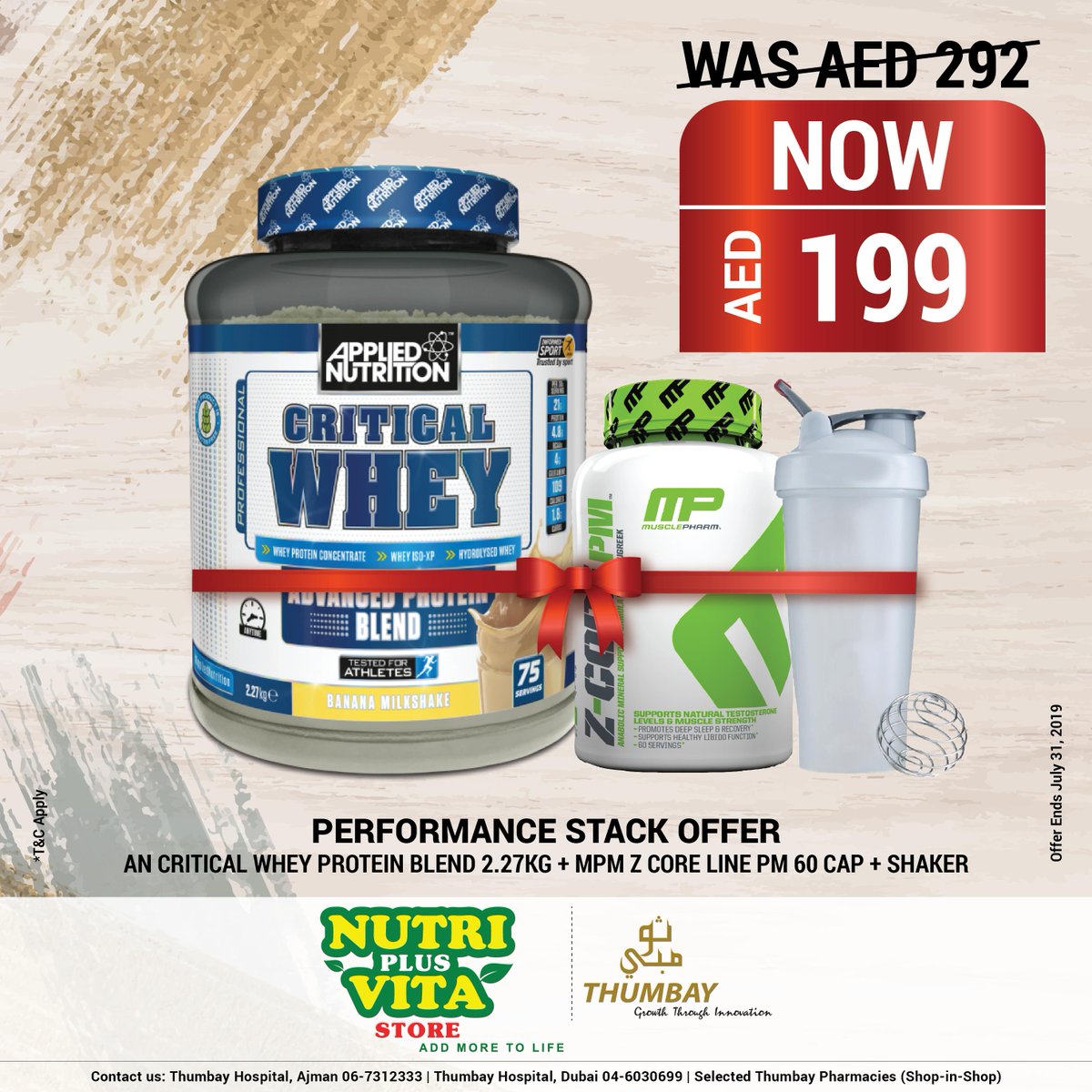 nutriplusvita's tweet photo. Steal this summer's hottest deals only at Nutri Plus Vita Store. Visit us inside Thumbay Hospital Ajman today to grab more such offers. Inbox us or call 067312333 for home delivery. Hurry! offer valid till stock lasts. T&amp;C Apply!

Stay tuned to Nutri Plus Vita for daily deals. https://t.co/cpbKz9Q8Si