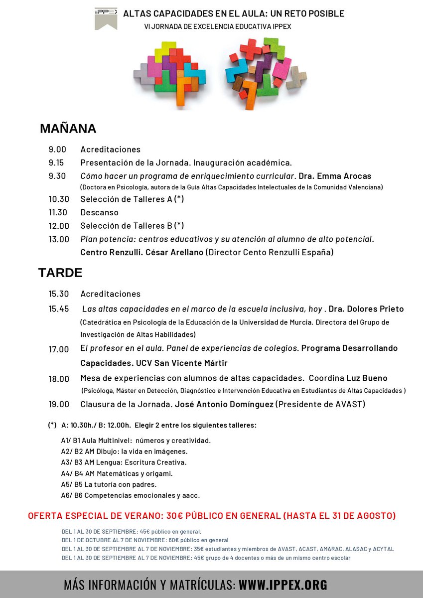 ¿Quieres ponerte al día en #AltasCapacidades escuchando experiencias de primera mano? Miembros de las asociaciones de #AACC de la Com.Valenciana participarán en la mesa redonda relatando sus experiencias y punto de vista. No desaproveches la ocasión, todavía #FaltaFormaciónEnAACC