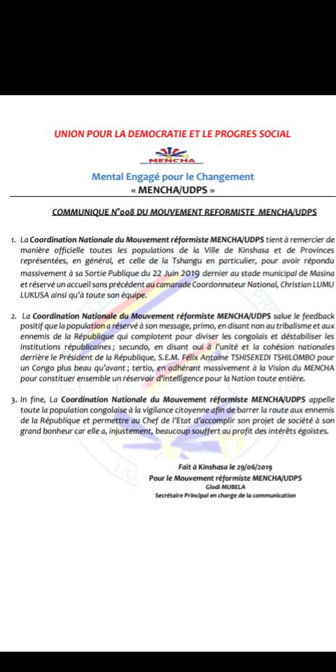 Merci à toute la population congolaise en général et bana ya tshangu en particulier