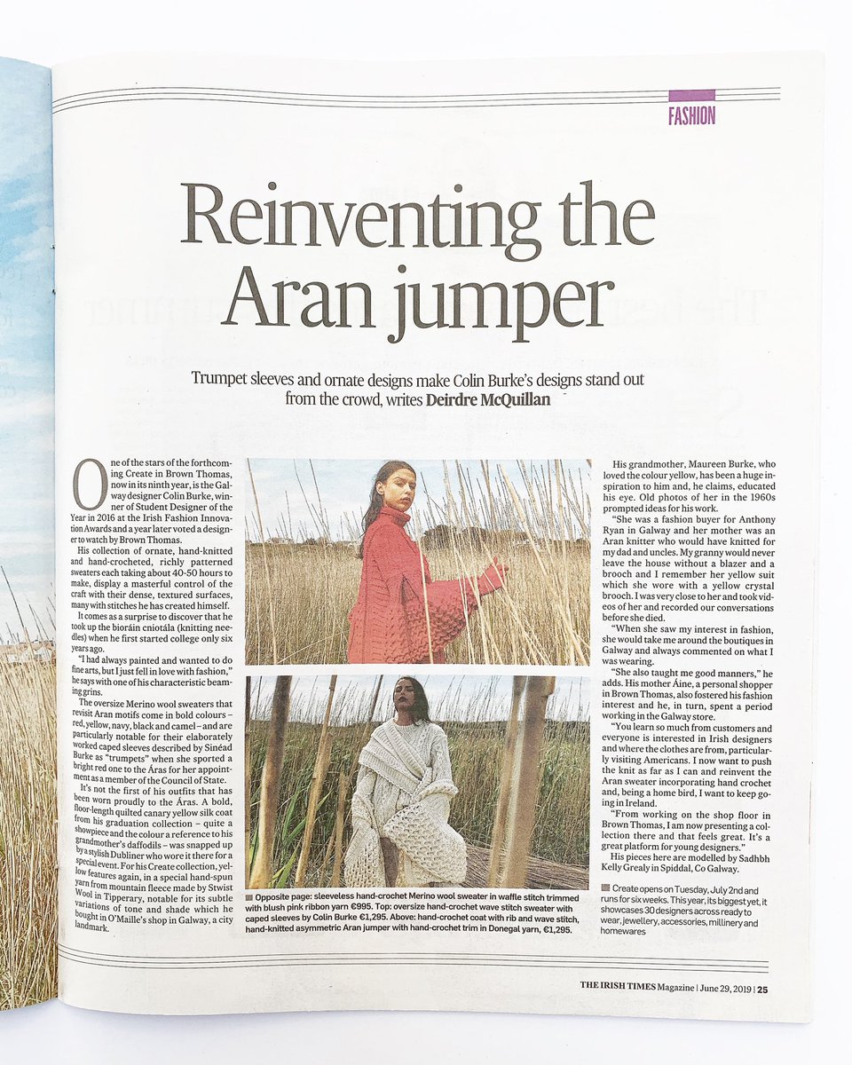 colinburke_c's tweet photo. Featured in today’s @IrishTimes thanks to @DeeMcQuillan for this. Telling the story behind the new collection which launches this Tuesday @brownthomas #create19 https://t.co/1cyXJg7AU7