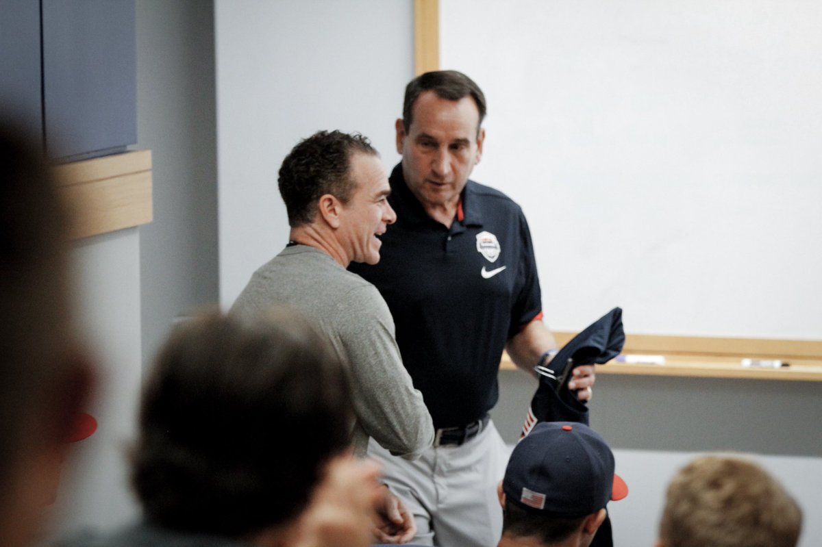 USABaseballCNT's tweet image. Great morning spent at Duke with Coach K. 

Strong messages and stories from Coach K about his @usabasketball teams and representing the United States. #ForGlory🇺🇸