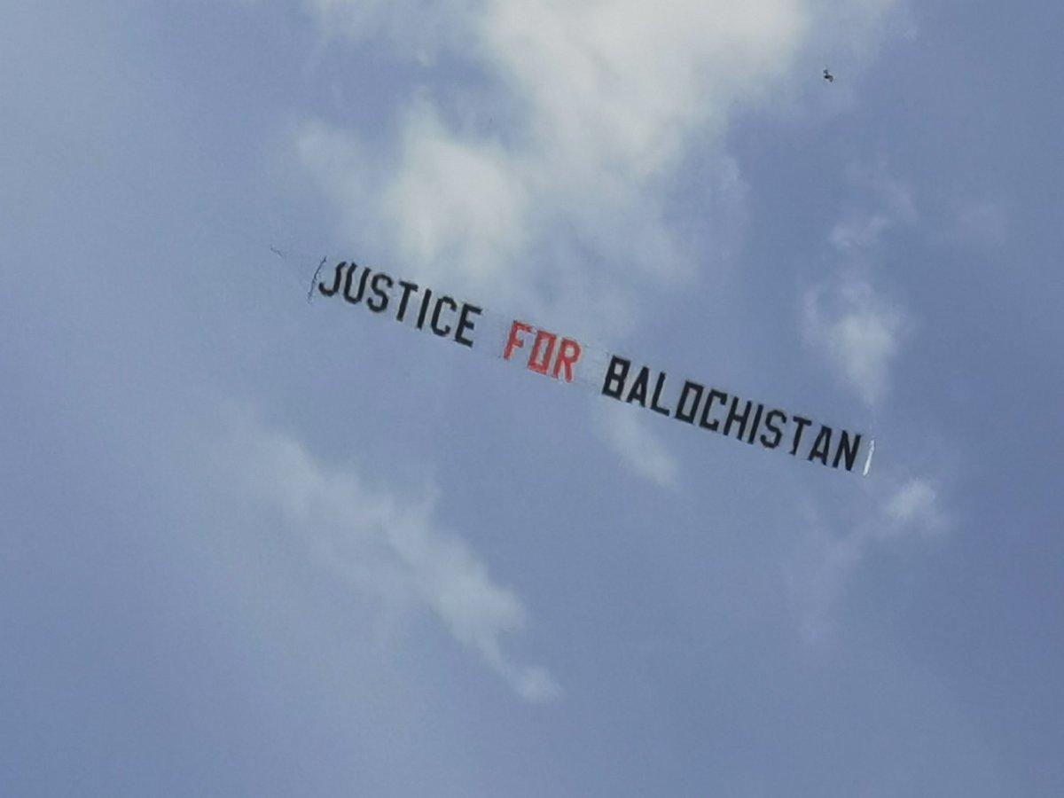 ICC Source: Fight broke out b/w Pak&amp;Afghan fans in Leeds because a plane was flown which had Balochistan slogans. Apparently it was an unauthorised plane that flew over the stadium&amp;political messages were visible. Leeds air traffic will investigate. (Pic courtesy: WorldBalochOrg)